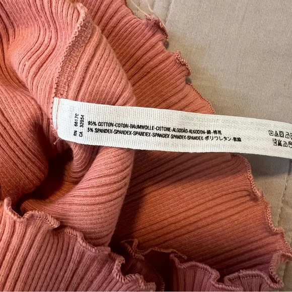 Intimately Free People Fall For You Ruffled Tie Front Ribbed Blouse Coral - Picture 6 of 9